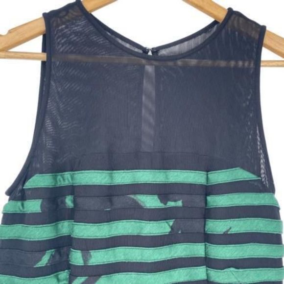 Taylor Stripe Sleeveless Illusion Neckline Fit & Flare Mini Dress Green Size 8 - Picture 7 of 10